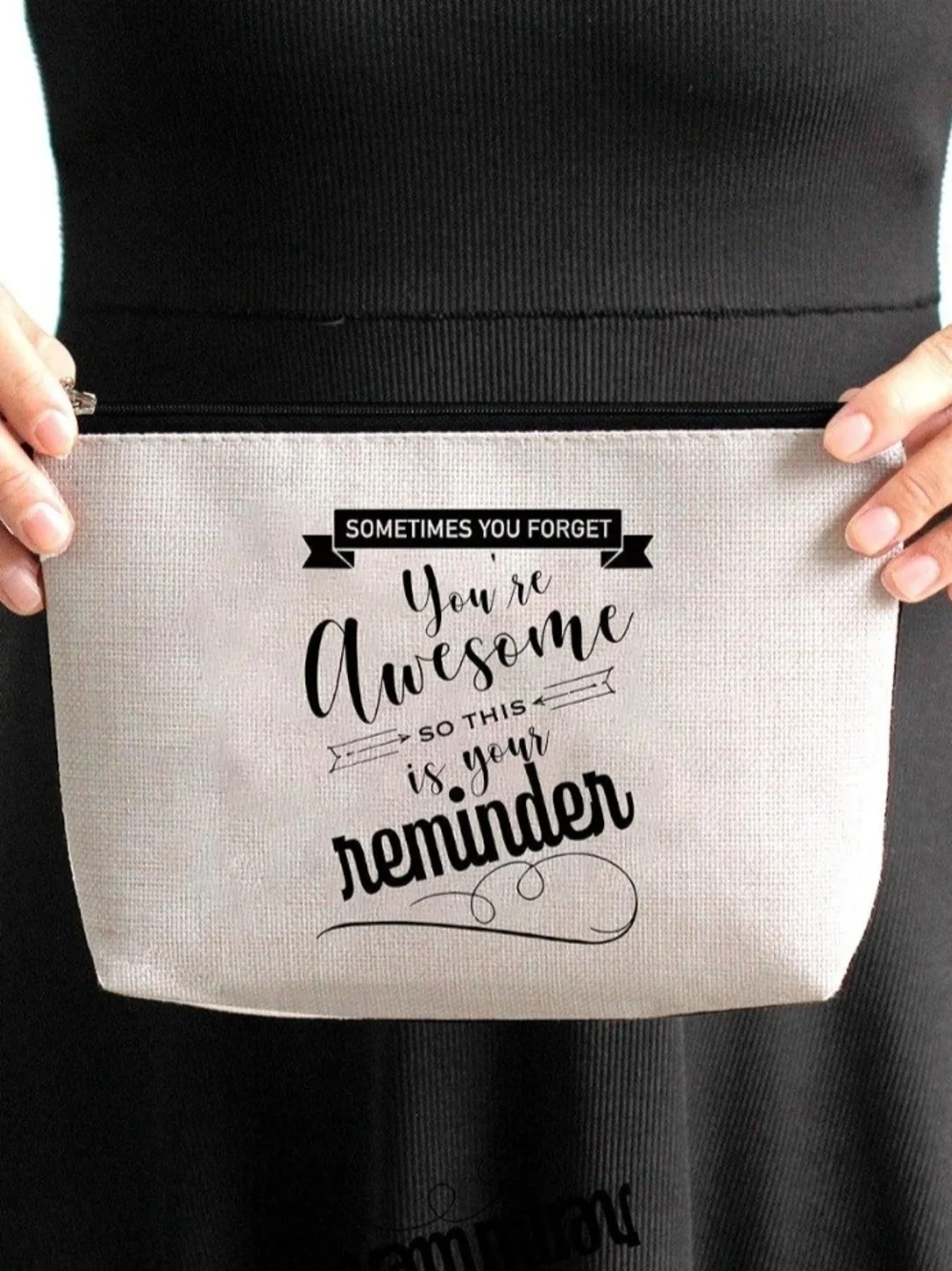 Canvas Zip Pouch - 'You're Awesome' Beige Reminder Clutch, NIP